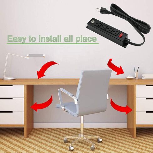 Mountable Power Strip with USB Ports,Wall Mount Power Outlets Screw Down Power Socket in Desk Under Cabinet Power Station 4AC Outlet 2 USB 6.56 Feet Extension Cord, On&Off Switch Black in Saudi Arabia
