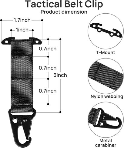 2 حزمة مشبك حزام تكتيكي T-Mount Clash Hook ملحقات تكتيكية خارجية حزام حزام مشبك حزام مولي مع خطاف معدني مشبك تروس تكتيكي لحزام سترة الظهر التكتيكي (أسود) in Saudi Arabia
