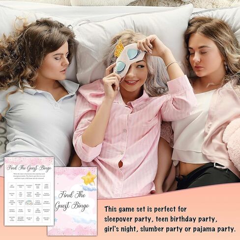 Slumber Party Games for Adults, What's in Your Sleepover Bag - Sleepover Games Card, Blush Pink Pajama Party Game Idea, Girls Birthday Party Supplies & Activity, Set of 30 Game Cards-A05 in Kuwait