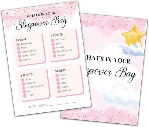 Slumber Party Games for Adults, What's in Your Sleepover Bag - Sleepover Games Card, Blush Pink Pajama Party Game Idea, Girls Birthday Party Supplies & Activity, Set of 30 Game Cards-A05 in Kuwait
