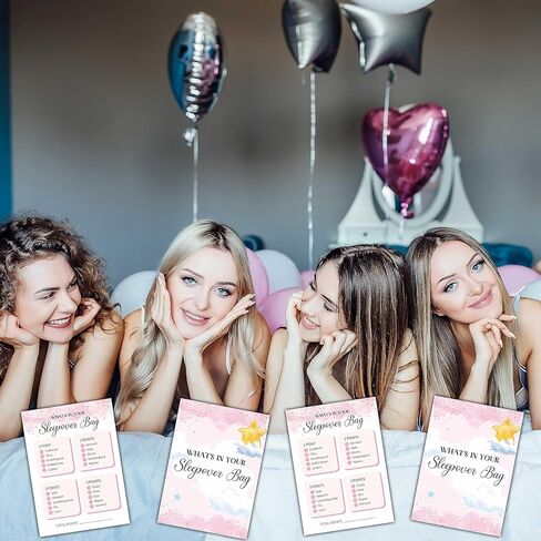 Slumber Party Games for Adults, What's in Your Sleepover Bag - Sleepover Games Card, Blush Pink Pajama Party Game Idea, Girls Birthday Party Supplies & Activity, Set of 30 Game Cards-A05 in Kuwait