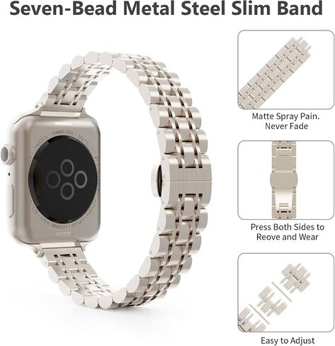 Slim Metal Watch Bands Compatible With Apple Watch 41mm 40mm 38mm 45mm 42mm 44mm 49mm, Thin Stainless Steel Chain Link for Women iWatch Series 9/8/7/SE/Ultra/6/5/4/3/2/1 in Saudi Arabia