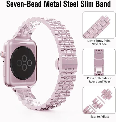 Slim Metal Watch Bands Compatible With Apple Watch 41mm 40mm 38mm 45mm 42mm 44mm 49mm, Thin Stainless Steel Chain Link for Women iWatch Series 9/8/7/SE/Ultra/6/5/4/3/2/1 in Saudi Arabia