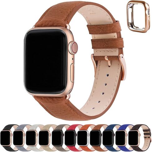 Fullmosa Leather Bands Compatible Apple Watch Band 38mm 40mm 41mm 42mm 44mm 45mm 49mm, Dressy Chic iWatch Strap with Case for iWatch Series 9 8 7 6 5 4 3 2 1 SE Ultra 2 1 for Women in Saudi Arabia