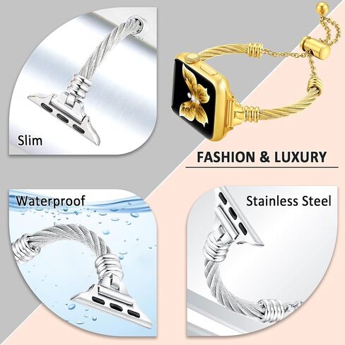 Dilando Gold Compatible for Apple Watch Band Gold 38mm/40mm/41mm Women Bracelet Series 8/7, Slim Dressy Fancy Jewelry Metal Strap Stainless Steel Shiny Bangle for iWatch Series 8/7/SE/6/5/4/3/2/1,Gold in Saudi Arabia