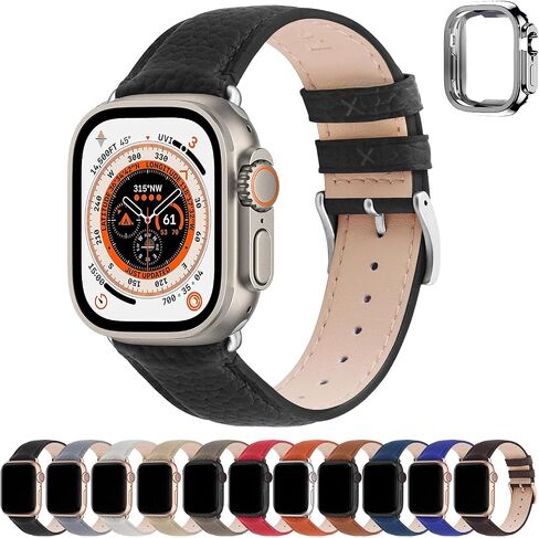 Fullmosa Leather Bands Compatible Apple Watch Band 38mm 40mm 41mm 42mm 44mm 45mm 49mm, Dressy Chic iWatch Strap with Case for iWatch Series 9 8 7 6 5 4 3 2 1 SE Ultra 2 1 for Women in Saudi Arabia