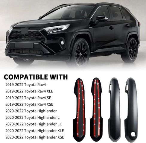 Door Handle Cover Trim Compatible With Toyota Rav4 XLE SE XSE 2019-2023 For Highlander L LE XLE XSE 2020-2023 Exterior Door Handles Accessories Decoration with Smart Key Holes Carbon Fiber style in Saudi Arabia