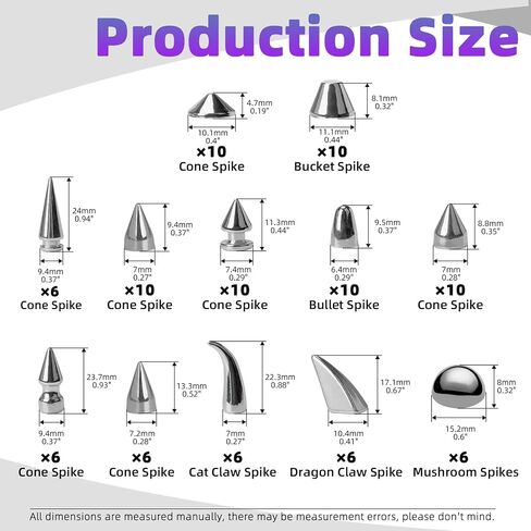 Swpeet 96 Sets 12 Styles Gun-Black Mixed Shape Spikes and Studs Metal Screw Back Bullet Cone Studs and Spikes Rivet Leather Rivets Kit with Install Tools for DIY Craft Leather Craft Repairs Decoration in Saudi Arabia
