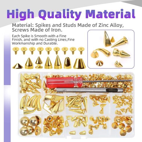 Swpeet 96 Sets 12 Styles Gun-Black Mixed Shape Spikes and Studs Metal Screw Back Bullet Cone Studs and Spikes Rivet Leather Rivets Kit with Install Tools for DIY Craft Leather Craft Repairs Decoration in Saudi Arabia