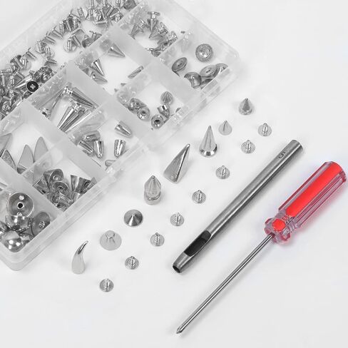 Swpeet 96 Sets 12 Styles Gun-Black Mixed Shape Spikes and Studs Metal Screw Back Bullet Cone Studs and Spikes Rivet Leather Rivets Kit with Install Tools for DIY Craft Leather Craft Repairs Decoration in Saudi Arabia