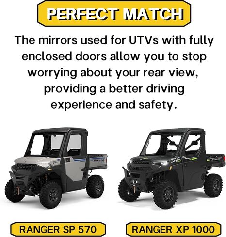 مرايا جانبية رينجر مثبتة على الباب، مرايا SHEJISI UTV مطابقة لقم الثقب الخاصة تجعل التثبيت أسهل وأكثر ملاءمة، متوافقة مع 2018-2023 Polaris Ranger Crew SP XP 570 1000 in Kuwait