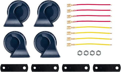 KAX 4pcs Loud Car Horn for Truck Car, Super Loud Car Horn 12v Waterproof Auto Horns, Air Electric Snail Horns 12V High and Low Tone Horn Raging Sound, Black in Saudi Arabia