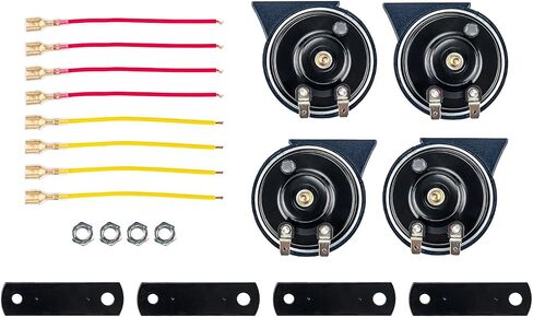 KAX 4pcs Loud Car Horn for Truck Car, Super Loud Car Horn 12v Waterproof Auto Horns, Air Electric Snail Horns 12V High and Low Tone Horn Raging Sound, Black in Saudi Arabia