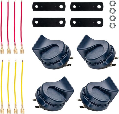 KAX 4pcs Loud Car Horn for Truck Car, Super Loud Car Horn 12v Waterproof Auto Horns, Air Electric Snail Horns 12V High and Low Tone Horn Raging Sound, Black in Saudi Arabia