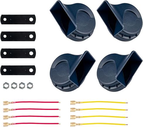 KAX 4pcs Loud Car Horn for Truck Car, Super Loud Car Horn 12v Waterproof Auto Horns, Air Electric Snail Horns 12V High and Low Tone Horn Raging Sound, Black in Saudi Arabia
