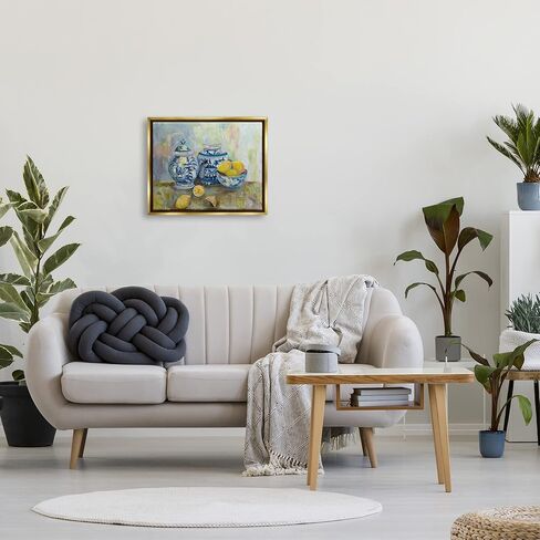 Stupell Industries Lemons and Pottery Yellow Blue Classical Painting, Floater Frame, Design by Jeanette Vertentes in Saudi Arabia