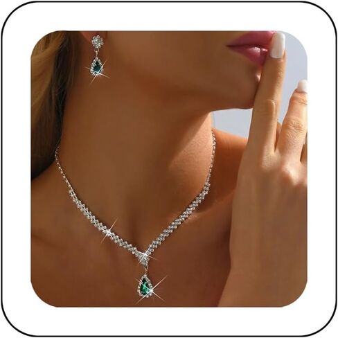 Unicra Rhinestone Bridal Wedding Jewelry Set Silver Crystal Necklace Earrings Sets Formal Costume Jewelry for Women and Brides in Saudi Arabia