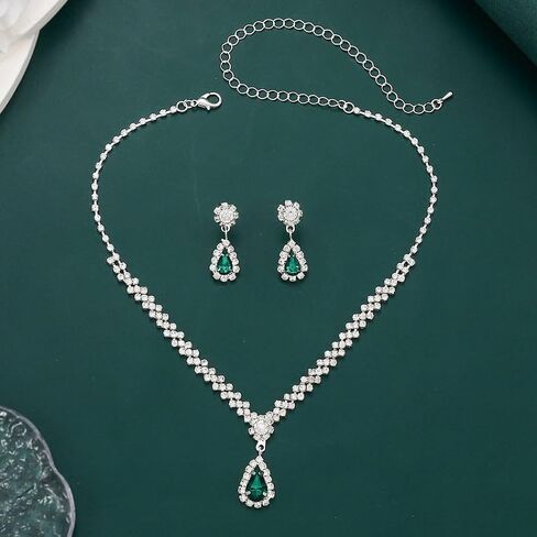 Unicra Rhinestone Bridal Wedding Jewelry Set Silver Crystal Necklace Earrings Sets Formal Costume Jewelry for Women and Brides in Saudi Arabia