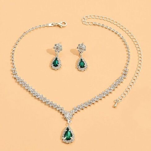Unicra Rhinestone Bridal Wedding Jewelry Set Silver Crystal Necklace Earrings Sets Formal Costume Jewelry for Women and Brides in Saudi Arabia