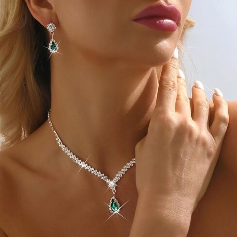 Unicra Rhinestone Bridal Wedding Jewelry Set Silver Crystal Necklace Earrings Sets Formal Costume Jewelry for Women and Brides in Saudi Arabia