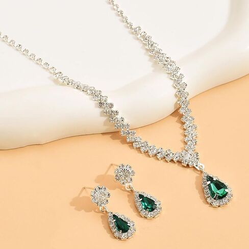Unicra Rhinestone Bridal Wedding Jewelry Set Silver Crystal Necklace Earrings Sets Formal Costume Jewelry for Women and Brides in Saudi Arabia