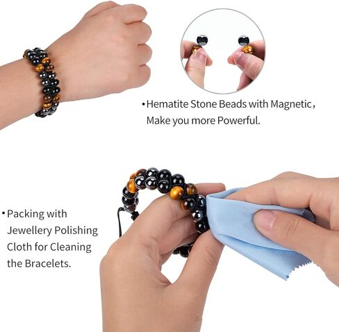 سوار حماية ثلاثي للرجال والنساء من الهيماتيت الأسود الحقيقي من حجر السج عين النمر الخرز الحجري الطبيعي 8 مم أساور كريستال علاجية حرفية (الهيماتيت + حجر السج الأسود + عين النمر الأصفر) in Kuwait