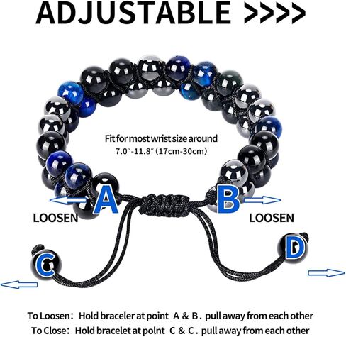 سوار حماية ثلاثي للرجال والنساء من الهيماتيت الأسود الحقيقي من حجر السج عين النمر الخرز الحجري الطبيعي 8 مم أساور كريستال علاجية حرفية (الهيماتيت + حجر السج الأسود + عين النمر الأصفر) in Kuwait