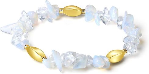 Natural Stone Beads Bracelet - Handmade Stretch Bangle with Mixed Crystal Gravel and Elegant Metal Accents for Women and Men (Blue Sand, Silver plated) in Saudi Arabia