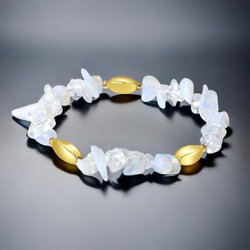 Natural Stone Beads Bracelet - Handmade Stretch Bangle with Mixed Crystal Gravel and Elegant Metal Accents for Women and Men (Blue Sand, Silver plated) in Saudi Arabia