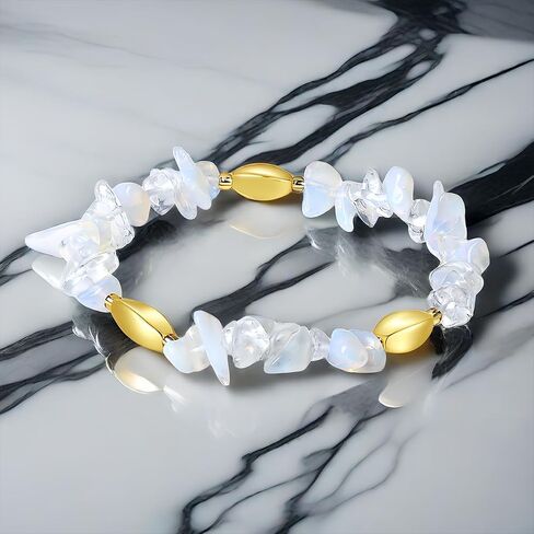 Natural Stone Beads Bracelet - Handmade Stretch Bangle with Mixed Crystal Gravel and Elegant Metal Accents for Women and Men (Blue Sand, Silver plated) in Saudi Arabia