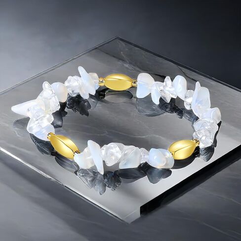 Natural Stone Beads Bracelet - Handmade Stretch Bangle with Mixed Crystal Gravel and Elegant Metal Accents for Women and Men (Blue Sand, Silver plated) in Saudi Arabia