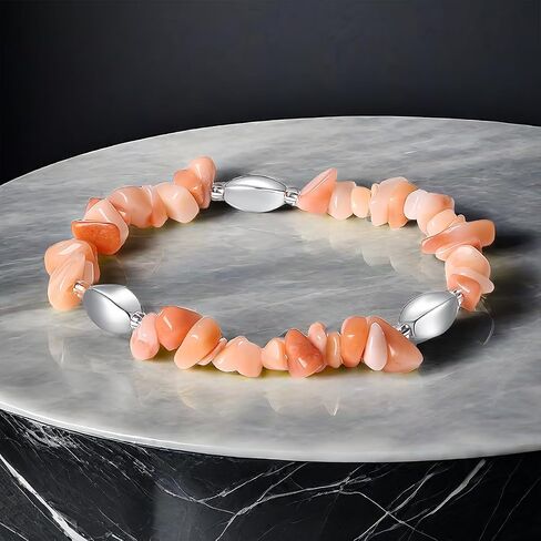 Natural Stone Beads Bracelet - Handmade Stretch Bangle with Mixed Crystal Gravel and Elegant Metal Accents for Women and Men (Blue Sand, Silver plated) in Saudi Arabia