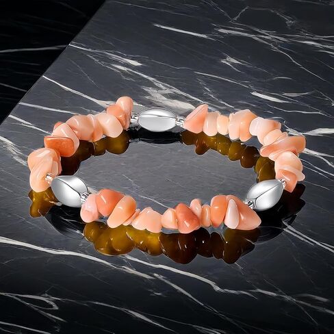 Natural Stone Beads Bracelet - Handmade Stretch Bangle with Mixed Crystal Gravel and Elegant Metal Accents for Women and Men (Blue Sand, Silver plated) in Saudi Arabia