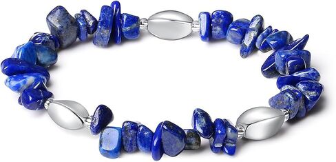 Natural Stone Beads Bracelet - Handmade Stretch Bangle with Mixed Crystal Gravel and Elegant Metal Accents for Women and Men (Blue Sand, Silver plated) in Saudi Arabia