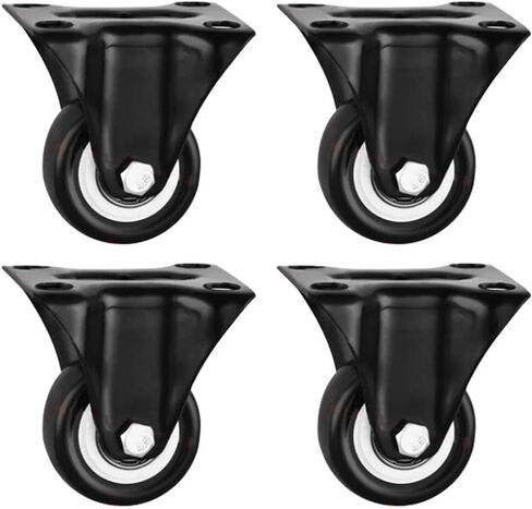 MroMax 2 Inch Fixed Caster Wheels, No Noise PVC Plate Casters, Each Capacity 132lbs, Double Ball Bearing Black Fixed Plate Casters for Workbench and Furniture (Pack of 4) in Saudi Arabia