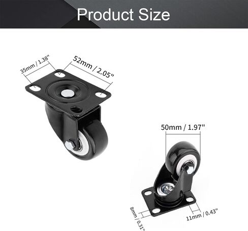 MroMax 2 Inch Fixed Caster Wheels, No Noise PVC Plate Casters, Each Capacity 132lbs, Double Ball Bearing Black Fixed Plate Casters for Workbench and Furniture (Pack of 4) in Saudi Arabia