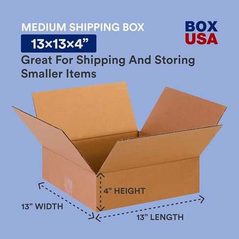 صناديق الشحن المتحركة من BOX USA مقاس 13 بوصة × 13 بوصة × 4 بوصة (25 عبوة) صناديق تغليف من الورق المقوى المموج المسطح - صندوق الشحن والتعبئة والنقل والتخزين للمنزل أو المكتب - 25 عبوة in Saudi Arabia