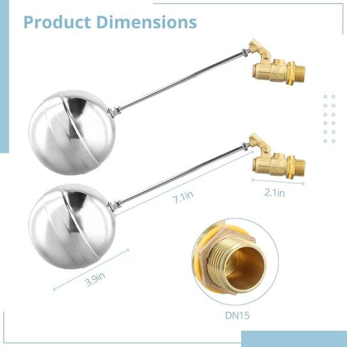 2PCS 1/2 "صمام الكرة الطافية من الفولاذ المقاوم للصدأ، صمام تعويم حوض المياه، DN15 صمام الكرة العائمة التبديل صمام النحاس التلقائي للتحكم في مستوى خزان برج المياه في حوض السباحة in Kuwait