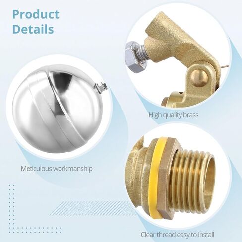 2PCS 1/2 "صمام الكرة الطافية من الفولاذ المقاوم للصدأ، صمام تعويم حوض المياه، DN15 صمام الكرة العائمة التبديل صمام النحاس التلقائي للتحكم في مستوى خزان برج المياه في حوض السباحة in Kuwait