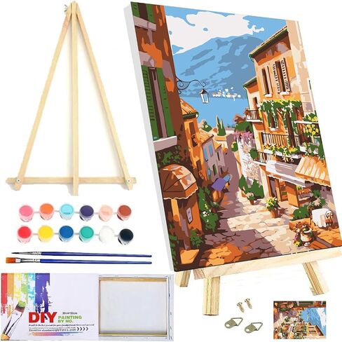 Framed Paint by Numbers Canvas Kit for Adults, Textured Canvas, Easel, Brushes, Acrylic Paints, Hanging Hardware Included in Saudi Arabia