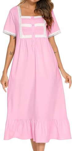 Women's Victorian Nightgown Short Sleeve Sleep Dress Vintage Lace Frill Calf Old Fashioned Pajama Shirt in Saudi Arabia