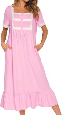 Women's Victorian Nightgown Short Sleeve Sleep Dress Vintage Lace Frill Calf Old Fashioned Pajama Shirt in Saudi Arabia