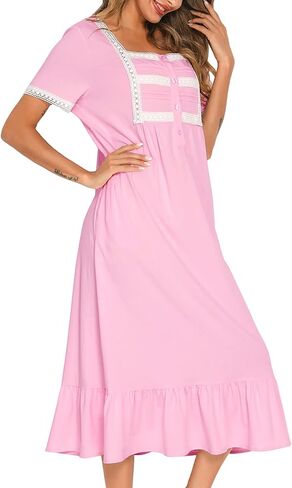Women's Victorian Nightgown Short Sleeve Sleep Dress Vintage Lace Frill Calf Old Fashioned Pajama Shirt in Saudi Arabia