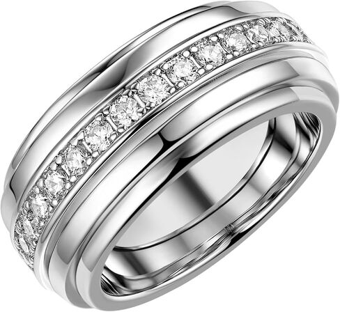 Anxiety Spinning Rings Band For Men 5A Cubic Zirconia Silver Couples Rotating Mechanical Ring Size 8-13 in Saudi Arabia