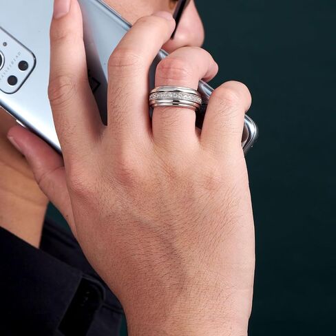Anxiety Spinning Rings Band For Men 5A Cubic Zirconia Silver Couples Rotating Mechanical Ring Size 8-13 in Saudi Arabia
