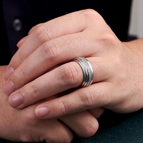 Anxiety Spinning Rings Band For Men 5A Cubic Zirconia Silver Couples Rotating Mechanical Ring Size 8-13 in Saudi Arabia