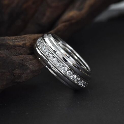 Anxiety Spinning Rings Band For Men 5A Cubic Zirconia Silver Couples Rotating Mechanical Ring Size 8-13 in Saudi Arabia
