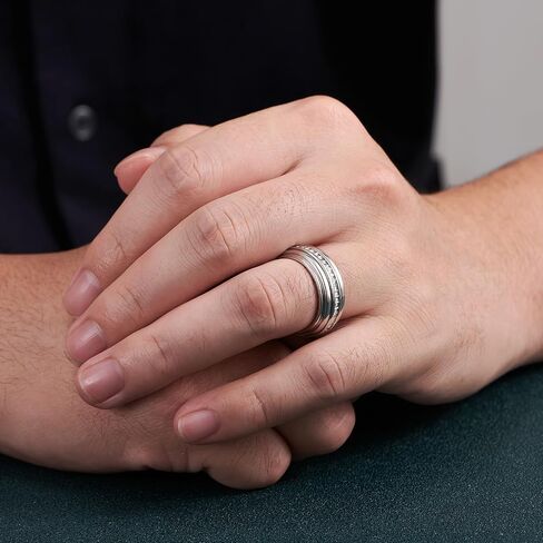 Anxiety Spinning Rings Band For Men 5A Cubic Zirconia Silver Couples Rotating Mechanical Ring Size 8-13 in Saudi Arabia