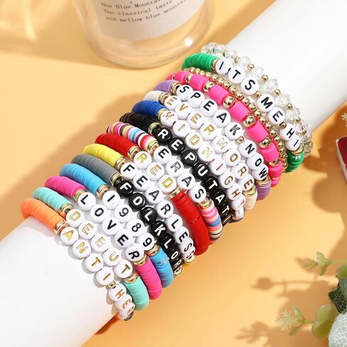 NEWITIN 16 قطعة أساور الصداقة للفتيات تمتد أساور مطرز الأزياء إلهام أساور لطيف ملون الصداقة سوار مجموعة هدايا مجوهرات للنساء الفتيات in Kuwait