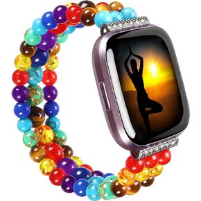 Evil Eye Protection Hamsa Hand 7 Chakra Healing Bracelet Band Compatible with Fitbit Versa/Fitbit Versa 2 / Fitbit Versa Lite
